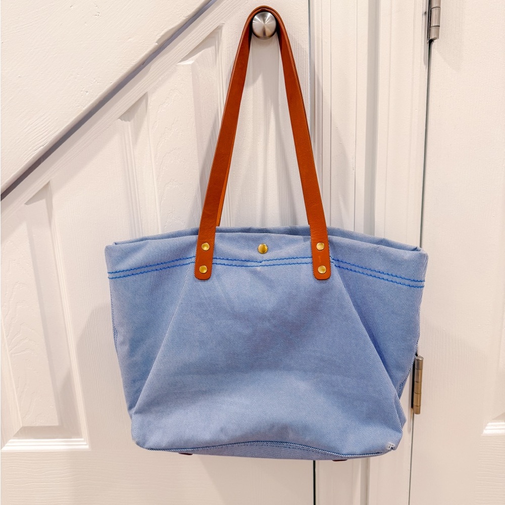 Cath Kidston Light Blue Canvas Tote with Tan Leather Handles - Picture 5 of 7